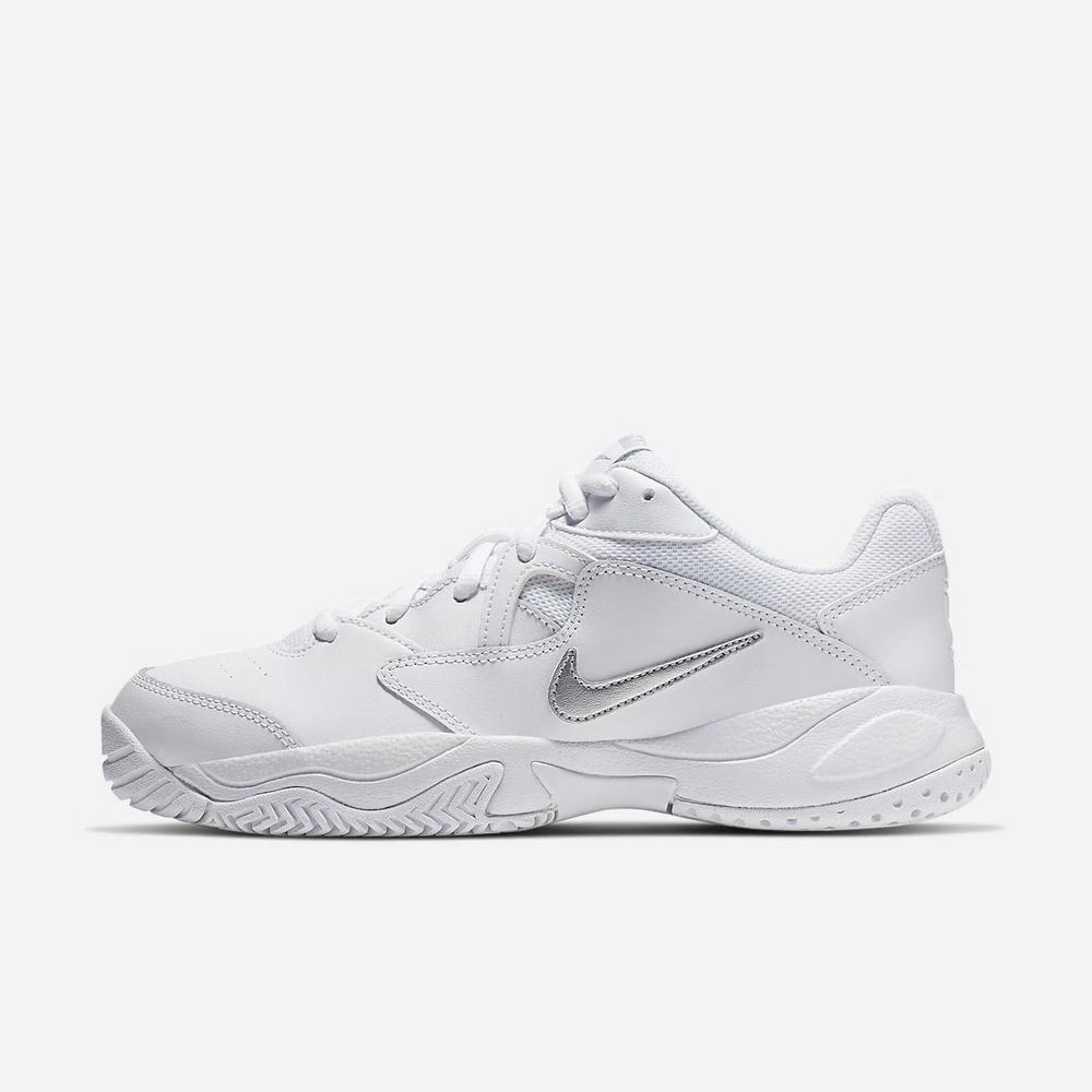 Chaussure De Tennis Nike NikeCourt Lite 2 Blanche 6098-342 White/White/Metallic Silver Femme | BAR-82200489